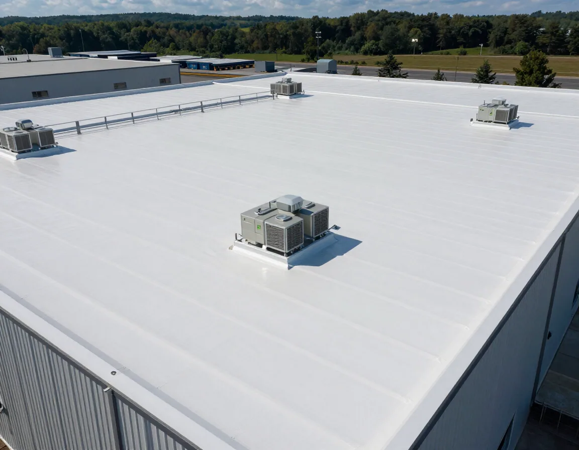 White commercial roof with rooftop units